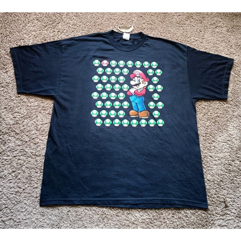 Vintage Nintendo Mario T-Shirt Men's Size 2XL Cartoon Graphic Black Shirt